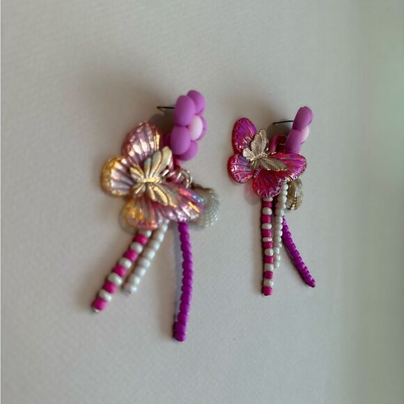 Boho pink flower earrings M704 - Picture 3 of 4